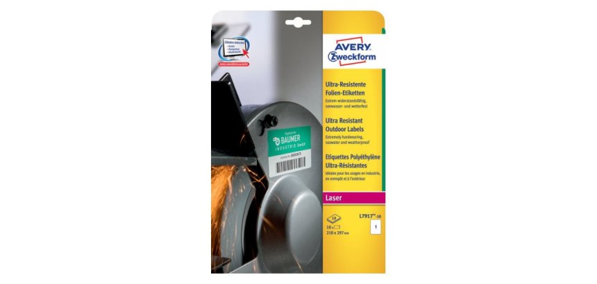 Étiquette adhésive avery ultra-résistante polyéthylène blanc impression laser 210x297mm boîte 10 unités