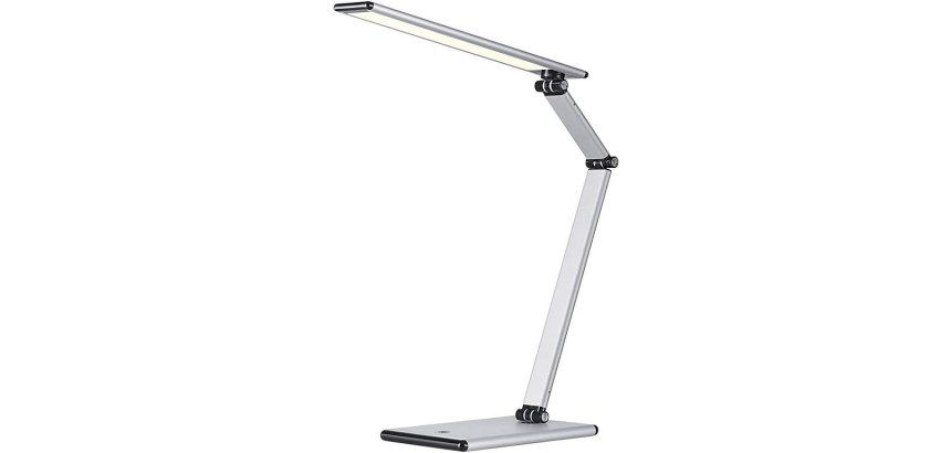 Lampe LED Slim avec variateur, argenté. Dim tête 30 x 5 cm, pied 18 x 12 cm, bras 25,5 x 9,5 cm