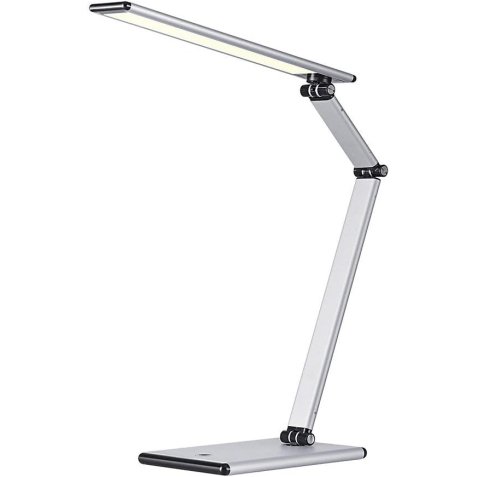 Lampe LED Slim avec variateur, argenté. Dim tête 30 x 5 cm, pied 18 x 12 cm, bras 25,5 x 9,5 cm