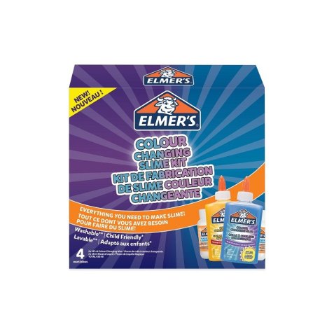 Kit pour slime changuement couleur elmer's  colle /liquide magique /activateur slime bleu/violet et jaune/rouge