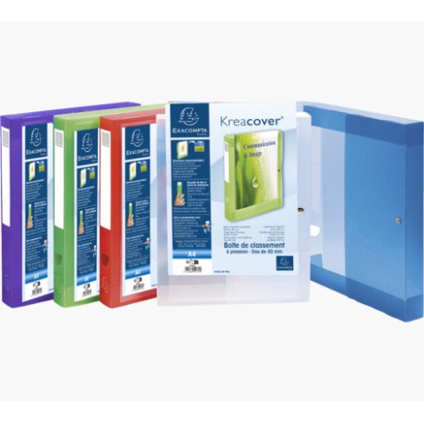 Boîte de classement KREACOVER personnalisable en polypropylène 7/10e, dos 4cm, coloris assortis