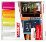 Marqueurs craie liquide pointe ogive 4-15mm. Assortis: 2 Blancs, 1 Jaune, 1 Orange, 1 Rose.