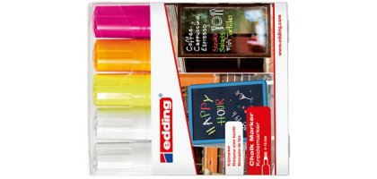 Marqueurs craie liquide pointe ogive 4-15mm. Assortis: 2 Blancs, 1 Jaune, 1 Orange, 1 Rose.