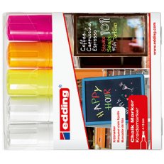 Marqueurs craie liquide pointe ogive 4-15mm. Assortis: 2 Blancs, 1 Jaune, 1 Orange, 1 Rose.