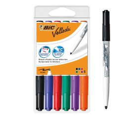 Marqueur bic velleda 1741 effaçable pointe ogive tracé 2mm encre cétone format stylo grande longévité pochette 6 unités