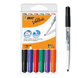 Marqueur bic velleda 1741 effaçable pointe ogive tracé 2mm encre cétone format stylo grande longévité pochette 6 unités