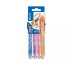 Porte-stylos et 4 stylos-bille pilot frixion ball clicker set2go pointe moyenne 0.7mm orange/turquoise/mauve/corail
