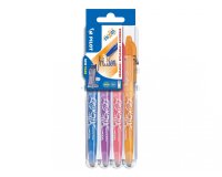 Porte-stylos et 4 stylos-bille pilot frixion ball clicker set2go pointe moyenne 0.7mm orange/turquoise/mauve/corail