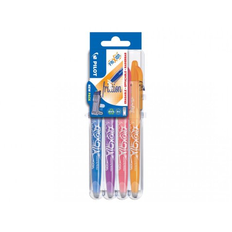 Porte-stylos et 4 stylos-bille pilot frixion ball clicker set2go pointe moyenne 0.7mm orange/turquoise/mauve/corail