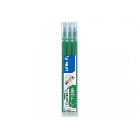 Set de 3 recharges pour roller FriXion. Pointe fine 0,5 mm. Encre Verte