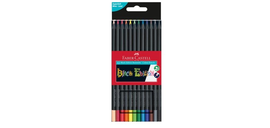 Crayon couleur faber castell triangulaire black edition en bois noir pochette de 12