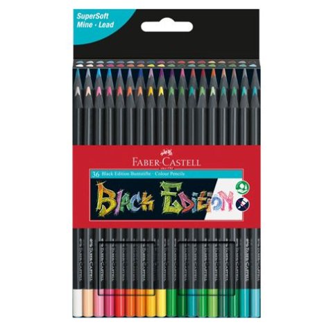 FABER-CASTELL Crayon de couleur Black Edition, étui de 36