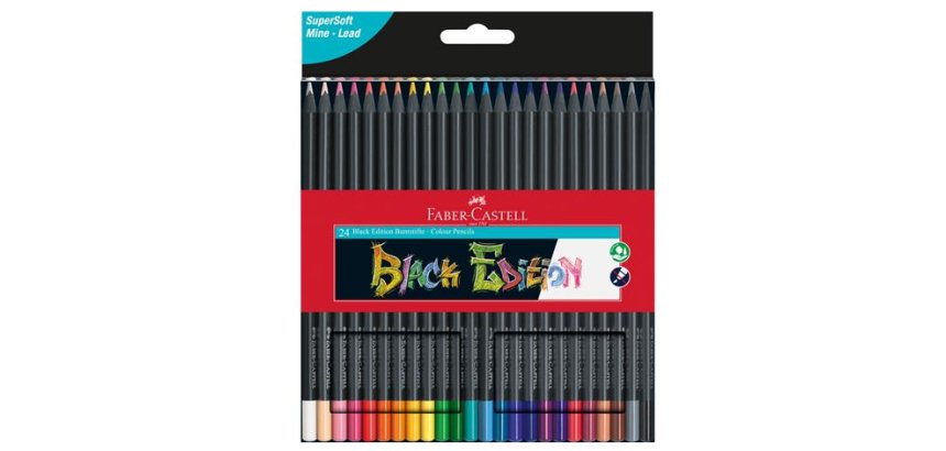 Crayon couleur faber castell triangulaire black edition en bois noir pochette de 24