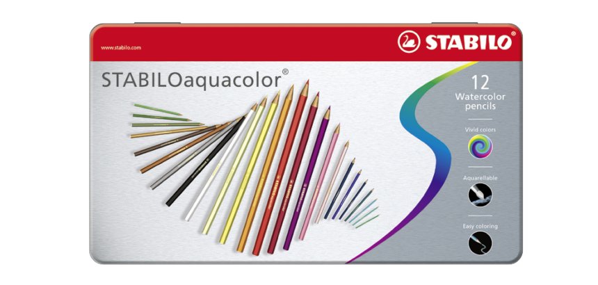 Pastello Aquacolor 1612 - tratto 2,80 mm - colori assortiti - Stabilo - astuccio in metallo 12 pezzi