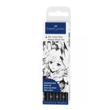 Feutre faber-castell pitt artiste pen manga pointe      pinceau encre chine pigmentee coloris noir boite 4 unites