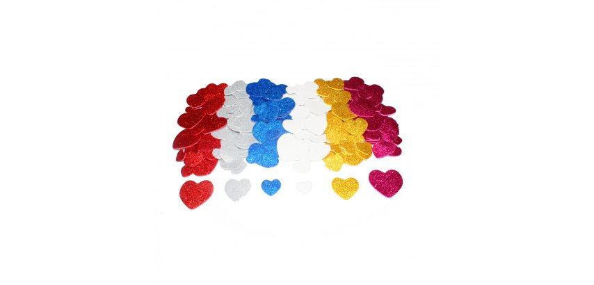 Coeurs sodertex en mousse eva pailletee adhesive 2mm 4      tailles 200 pieces 6 coloris  assortis