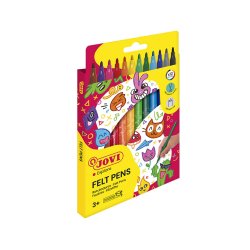 Feutre coloriage jovi lavable capuchon sécurité ventilé pointe solide 3mm 2 formats fine/maxi pochette 12 unités