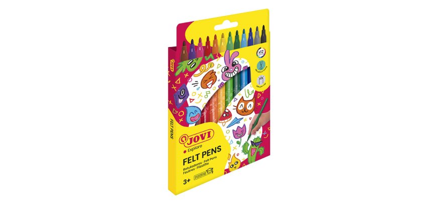 Feutre coloriage jovi lavable capuchon sécurité ventilé pointe solide 3mm 2 formats fine/maxi pochette 12 unités