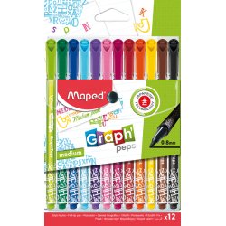 Pochette de 12 Stylos feutre Graph Peps, pointe moyenne 0,8 mm. Assortis