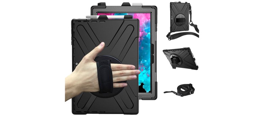 DLH Coque renforcée avec emplacement stylet, bandoulière, poignée rotative et pied support pour SAMSUNG Galaxy Tab Active Pro (SM-T540 / SM-T545 / SM-T547) et Galaxy Tab Active 4 Pro (SM-T630 / SM-T636)
