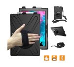 DLH Coque renforcée avec emplacement stylet, bandoulière, poignée rotative et pied support pour SAMSUNG Galaxy Tab Active Pro (SM-T540 / SM-T545 / SM-T547) et Galaxy Tab Active 4 Pro (SM-T630 / SM-T636)