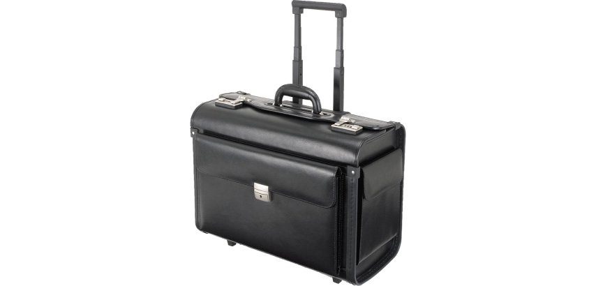 Valise pilote 'SILVANA', cuir, avec trolley, noir