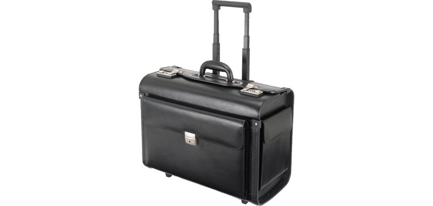 Valise pilote 'SILVANA', cuir, avec trolley, noir