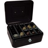 Caisse monnaie q-connect structure acier 0.8mm épaisseur plateau amovible espace billets 200x160x90mm coloris noir