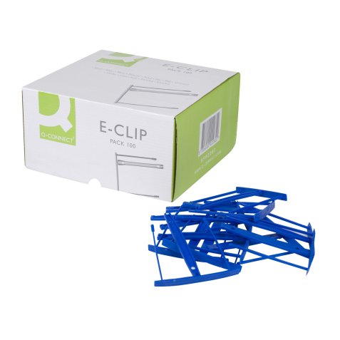 Relieur fasteneur q-connect plastique e-clips couleur bleue boîte 100 unités