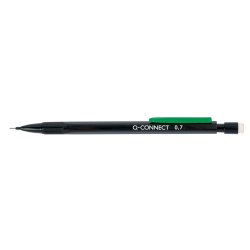 Porte-mine q-connect 0.7mm corps plastique noir embout gomme 3 mines hb agrafe verte