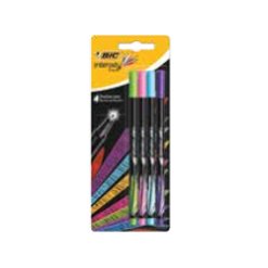 Intensity Stylo Feutre d'écriture Pointe Fine et Corps Noir Verni - Couleurs assorties pastel x4