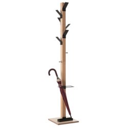 Portemanteau EASYCLOTH 6 patères polystyrène Noir, fut bois massif hêtre, H178 cm et porte-para
