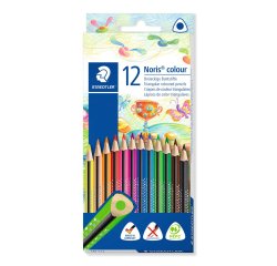 Crayons de couleur staedtler noris  187 triangulaires en   bois coloris assortis etui de 12