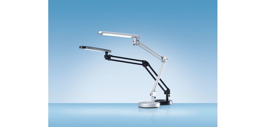 Lampe à LED 4 Stars Noire ABS alu et métal - Bras 2 x 28 cm, Tête 28,4 x 4,5 cm Socle D15,3 cm