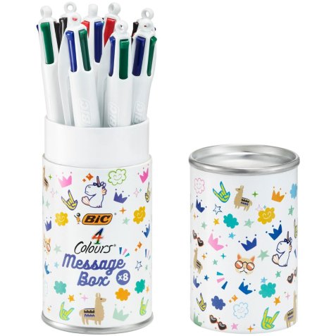 Stylo-bille bic pointe moyenne 1,0mm lot de 8 stylos couleurs assortis boite       cadeau