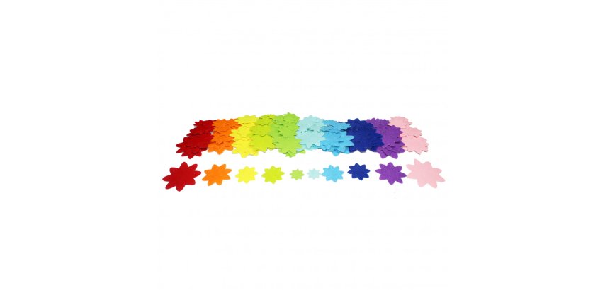 Feutrine adhesive sodertex pack de fleurs 1mm 4 tailles  150 pieces 10 coloris assortis