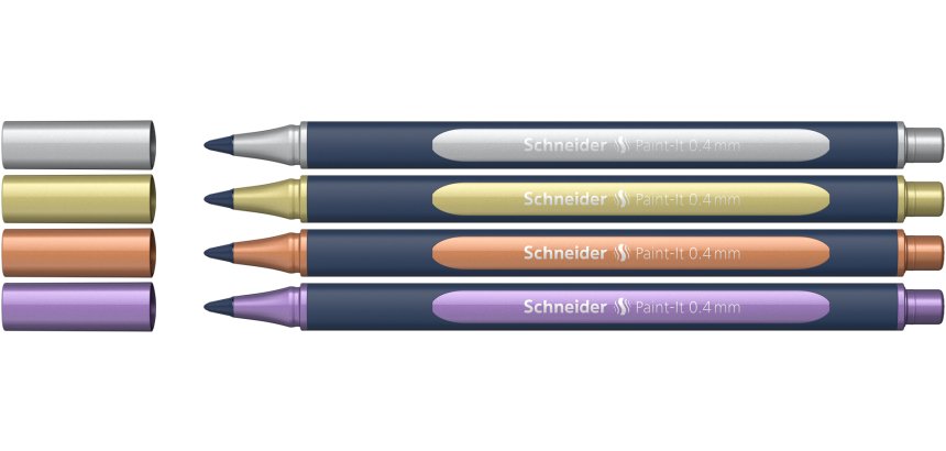 Pochette schneider roller metallique paint it 050 trait 0,4 mm pointe ultra smooth 4  coloris assorti