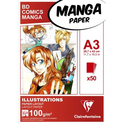 Manga illustrations bloc coll  clairefontaine a3       29,7x42cm 100gr 50f