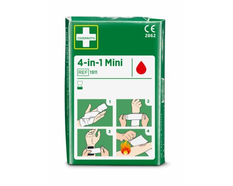 Pansement cederroth petit stop sang 4-en-1 contient 1 compresse speciale 8x12cm 2 bandes elastiques usage unique 6cmx3m