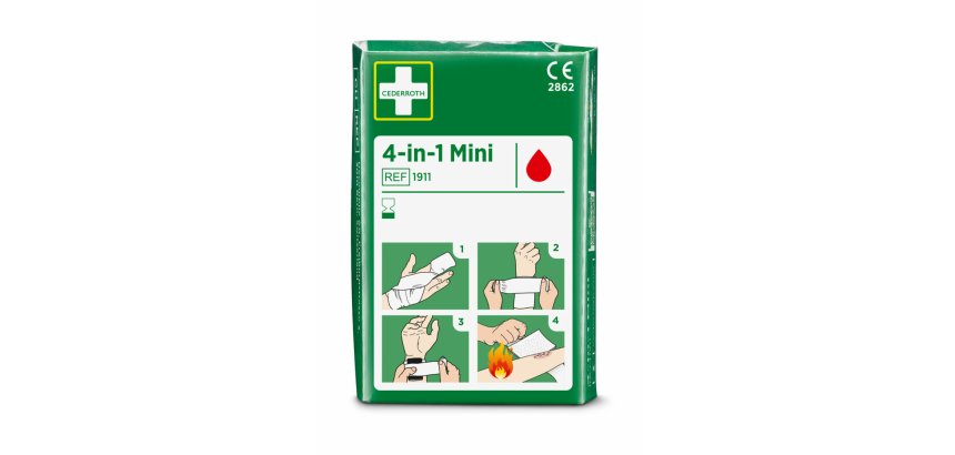 Pansement cederroth petit stop sang 4-en-1 contient 1 compresse speciale 8x12cm 2 bandes elastiques usage unique 6cmx3m