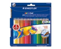 Crayon couleur staedtler noris club aquarell mine 3mm abs anti-casse pinceau inclus coloris vifs étui carton 24 unités