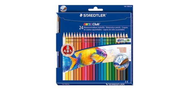 Crayon couleur staedtler noris club aquarell mine 3mm abs anti-casse pinceau inclus coloris vifs étui carton 24 unités