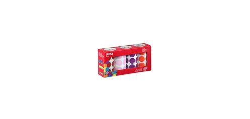 Gommette apli kids xl forme ronde diam. 33mm coloris      marron orange lilas et rose   pack de 4 rouleaux 2832 unites