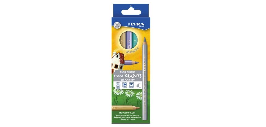 Etui crayons de couleur geantes lyra forme            hexagonales bois 18cm mine    6mm 6 unites coloris