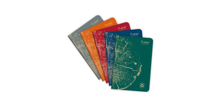 Carnet piqué FOREVER PREMIUM 100% recyclé A5 96 pages ligné papier recyclé blanc 90 g - Assortis
