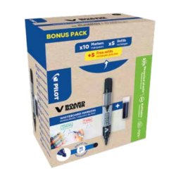 Pack VBOARD Master 10 marqueurs effaçables encre liquide +10 recharges. Pointe ogive. Coloris bleu