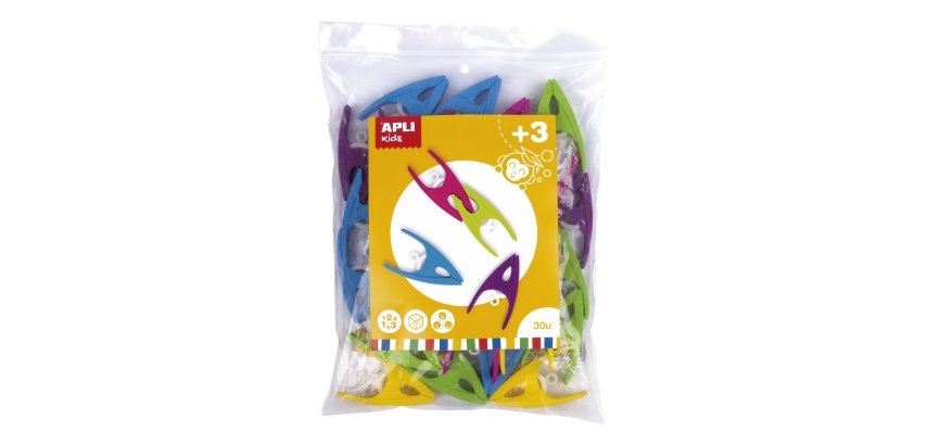 Pince apli kids plastique coloris assortis sachet 30    unites