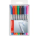 Stylo-feutre stabilo ohp pen soluble pointe fine 0.7mm multi-supports effaçable grip ergonomique pochette assortie 8u