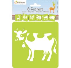 Set de 6 pochoirs enfants, Animaux de la ferme - Orange