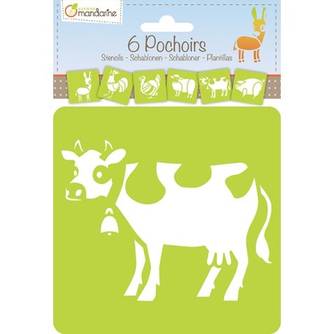 Set de 6 pochoirs enfants, Animaux de la ferme - Orange